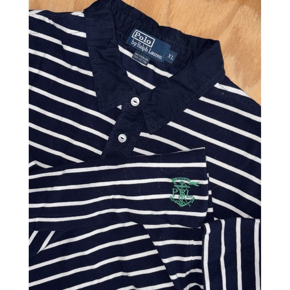 Vintage Polo Ralph Lauren Shirt Mens XL Blue White Striped Anchor Logo 90s Yacht